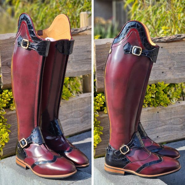 Bordeaux polished polo riding boot with wooden sool