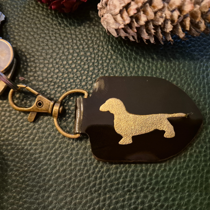 Sleutelhanger  Dachshund Glossy Black - Gold